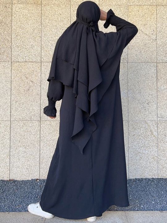 Plain Long Khimar and Abaya Set Jilbab 2 Piece Muslim Prayer Outfit ...
