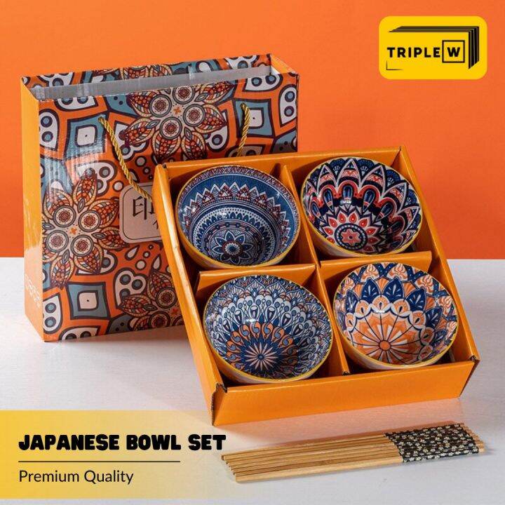 Triple W Japanese Ceramic Bowl Set Alat Makan Mangkok Sumpit Jepang