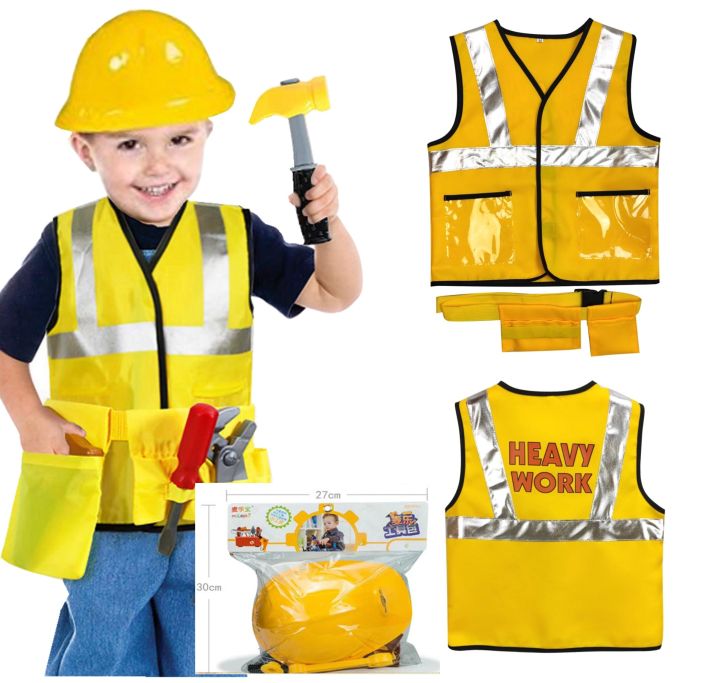 2022 Construction Worker Costume Kit For Kids Role Play Toy Set Career ...