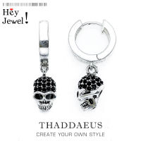 Hinged Hoop Earrings Skull Pave,2019 Gift In 925 Sterling Silver,Europe Style Glam Trendy Fashion Good Jewerly For Women Men