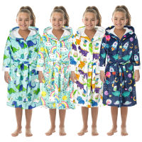 Teen Kids Boys Girls Cartoon Hooded Childrens Bathrobe Warm Flannel Fleece Towel Robe Bathrobe Soft Pajamas Sleepwear ropa niña