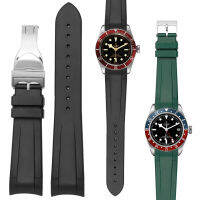 22มม. ยางธรรมชาติ Silione นาฬิกาพิเศษสำหรับ Tudor Black Bay GMT ปลายโค้ง Pin หัวเข็มขัดพับสีดำสีฟ้าสีแดงสายรัดข้อมือ