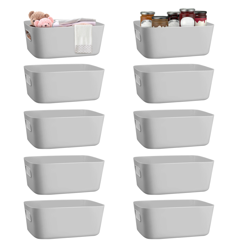 10Pack Plastic Storage Boxes, Multi Colors Organizing Storage Baskets For Kitchen, Cabinets, Office, Bathroom, Toys, Home Near Open Storage Box With Handles