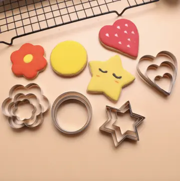 3pcs/set Stainless Steel Flower, Heart, Circle, Hexagon, Star Shaped Biscuit  Cutter In Silver, Baking Tool