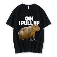 【New】เสื้อยืดลําลอง ผ้าฝ้าย 100% แขนสั้น พิมพ์ลายกราฟฟิค Ok I Pull Up Capybara ทรงหลวม สไตล์ฮาราจูกุ แฟชั่นสําหรับผู้ชาย และผ