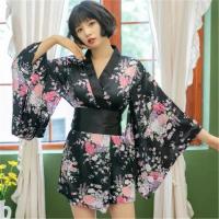 Japanese sexy floral kimono cheongsam Sexy bare-legged slim-fit performance clothing stage wear collar dance jumpsuit