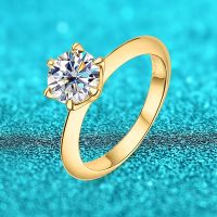 Smyoue 18k Gold Plated 1ct Moissanite Ring for Women Sparkling Classic Wedding Promise Band 925 Sterling Silver Jewelry 3 Colors