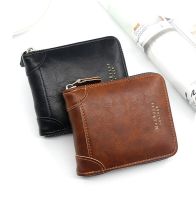 ZZOOI New Mens Short Wallet PU leather 3 fold Leisure Fashion Large Capacity Multi-card Retro Mens Card Bag Zipper wallet