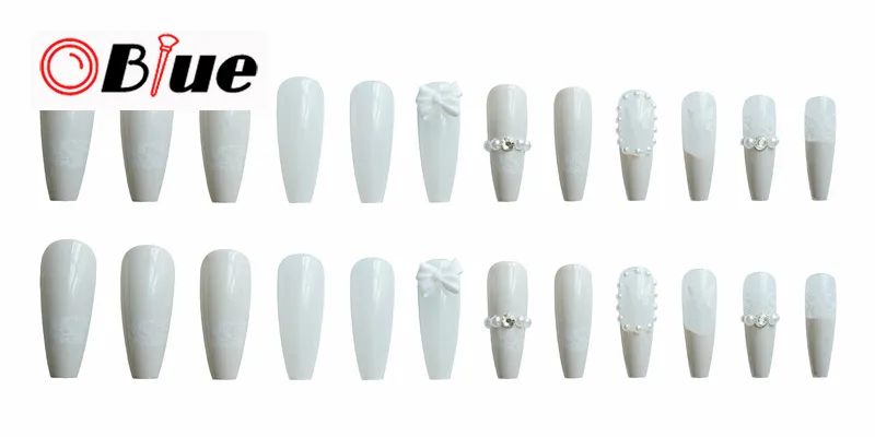 24Pcs/Set Red Long False Nails Glitter Rhinestones Wedding Bridal