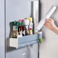 2 In 1 Kitchen Towel Paper Holder Aluminum Film Cutter Plastic Wrap Foil Dispenser Cutting Foil Cling Wrap Shelf Wall Hang Racks