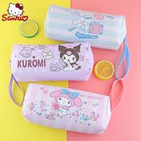 ✥◑♞ Sanrio Fabric PU Pencil Bag Cinnamoroll Melody Kuromi Cartoon Large Capacity Student Stationery Pencil 21x8.5x7Cm Gifts Kids