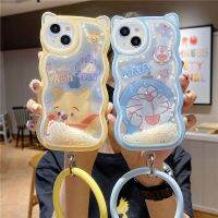 【16- digits】 Disney Winnie The Pooh Doraemon Liquid Pearl Cat Ear Band สร้อยข้อมือเคสโทรศัพท์สำหรับ iPhone 13 12 11 Pro Max XR XS MAX ฝาหลัง