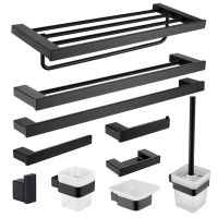 Matte Black Bathroom Hardware 304 Stainless Steel Towel Rack Toilet Paper Holder Soap Holder Towel Bar Toilet Accessories