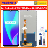 MagicMeta จอ LCD ขนาด6.5นิ้วของแท้สำหรับ Realme C11/C12/C15/Narzo 20/30A/Q2i/V3จอแสดงผลหน้าจอสัมผัสแอลซีดีอะไหล่จอแสดงผลจอแอลซีดี Huawei สำหรับ C12 C11 Realme C15 Narzo 20 30A Realme Q2i V3 RMX2189 RMX2185 RMX2193 RMX2180 RMX3171 LCD