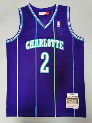 Ready Stock Newest Hot Sale Mens Charlotte Hornets Muggsy Bogues Larry Johnson Alonzo Mourning 1994-95 Hardwood Classics Jersey - Purple