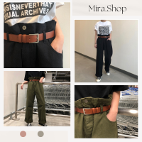 Mira.shop กางเกงขายาวทรงกระบอกใส่สบายแนวเกาหลีพร้อมเข็มขัด 946