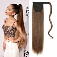 AZIR 22INCH Long Straight Wrap Around Clip On Ponytail Hair Extension Heat Resistant Synthetic Pony Tail Fake Hair Wig  Hair Extensions  Pads