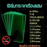 ฟิล์มนิรภัยเรืองแสง ฟิล์มกระจก เต็มจอ ฟิล์มกันมอง สำหรับiPhone 14 13/14PROMAX/12 pro max 11 mini ฟิล์มกันเสือก ไอโฟน11  X 8 6 6s Plus 7 XS XR ฟิล์ม กันมองกันเสือ