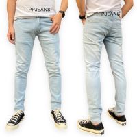 TPPJEANS 9001 Skinny LightBlue Denim กางเกงยีนส์สกินนี่ชายสีบลูฟอกซีดขาว เป้าซิปผ้ายืดสวมใส่สบายงานตัดเย็บอย่างดี Size 28-36 รับชำระปลายทาง