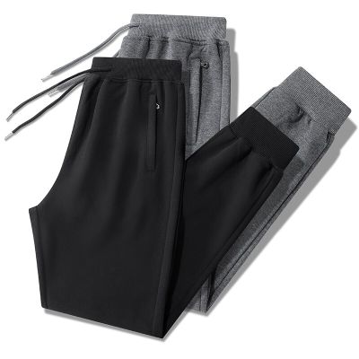 HOT11★ผู้ชายกางเกงสำหรับหน้าร้อนบาง Breathable Sweats Jogger กางเกง Cool Big Elastic เอวกางเกงชาย Plus ขนาดกระเป๋าซิปทำงาน6XL สีดำ