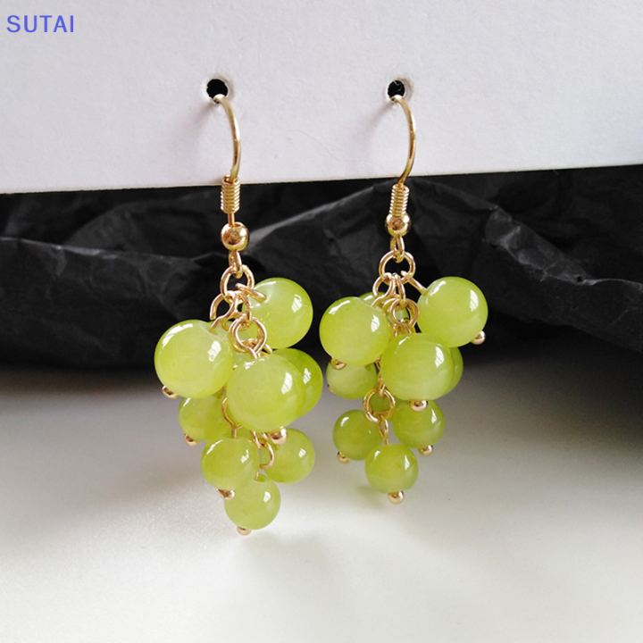 lowest-price-sutai-การออกแบบน่ารักลูกปัดสีม่วงองุ่นวางต่างหูสำหรับผู้หญิง-jewerly-ต่างหู