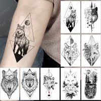 Wolf Waterproof Temporary Tattoo Sticker Festival Geometric Rose Skull Body Art Fake Tattoo Men Women Personality Tatoo Lifelike