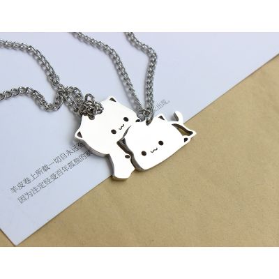 Fashion Lovely Stainless Steel Cat Necklace Lover Valentines Jewelry Cute Accessories Animal Cat Pendant Puzzle Couple Necklace