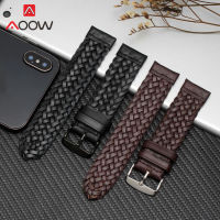 202120mm 22mm 24mm Braided Genuine Leather Strap Quick Release Men Women Replacement Bracelet Belt Wrist Band for Smart Watch Brown