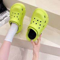 New High Heel Green Hole Shoes Womens Ins Fashion Summer Outwear Anti Slip Fashion Lightweight Slippers Zapatos