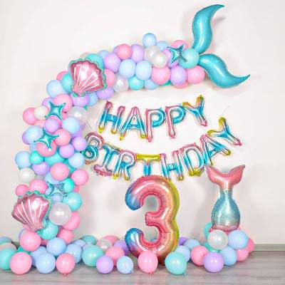 140PCS/set The Mermaid foil latex number balloons birthday party decoration space layout supplies