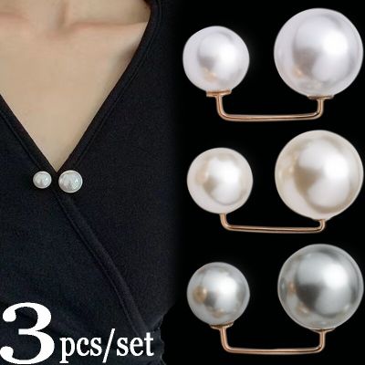 Double Pearl Lady Brooch Suit Coat Jacket Cardigan Pin Buckle Simple Elegant Pearl Brooches Exquisite Fashion Jewelry Decoration