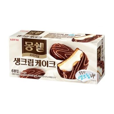 Lotte Mon Cher Cream Cake Original เค้กวานิลลาเคลือกช็อคโกแลตสอดไส้ครีม192g รสวานิลลา