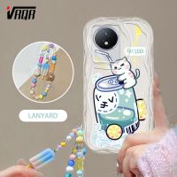 VRQR INSเคสโทรศัพท์สไตล์สำหรับ Vivo Y02 Y02A Y02T ลายขวดใส่น้ำอัดลมและลูกแมวน่ารักพร้อมสร้อยข้อมือไอศครีม