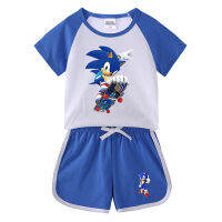 Sonic The Hedgehog ใหม่2-10Y ชุดนอนสำหรับเด็กชายหญิงฤดูร้อน Boy และสาวแขนสั้น Tshirt กางเกงขาสั้นกีฬาเด็ก2Pcs ชุดนอนชุด