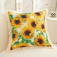 Sun Flower Cushion Cover 45x45cm Printed Tassel Design Pillow Cover Decorative for Livingroom Sofa Decor Pillowcase New