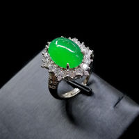 Haoxiang Emperor Green Jade Chalcedony Ring Zhengyang Green Full Diamond Denier Face Womens Ring Factory Goods 60GY