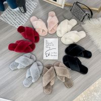 New WinterWomen House Slippers Faux Fur Fashion Warm Shoes Woman Slip on Flats Female Slides Black Pink cozy home furry slippers