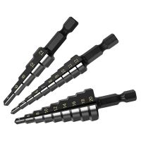 3Pcs Black HSS Step Drill Bit Set for 3-12mm/4-12mm/4-20mm Drill Bit Set, Hex Quick Change Power Tools