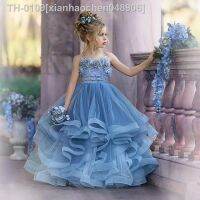 ▨☂¤ xianhaochen048906 Vestidos Dusty para casamento de concurso infantil Tule Ruffled Primeira Comunhão