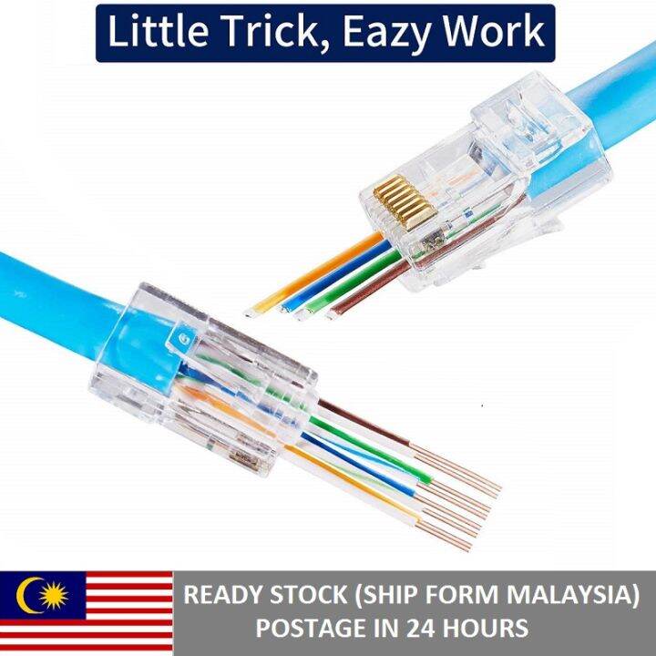 RJ45 Pass Through Connectors CAT5E CAT6 Pass Through Connectors Ends
