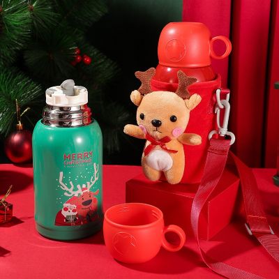 The New Christmas 316 Stainless Steel Insulation Cup Is Called Plush Childrens Pot Bouncing Cover Cute Cartoon Water Cup 【Bottle】