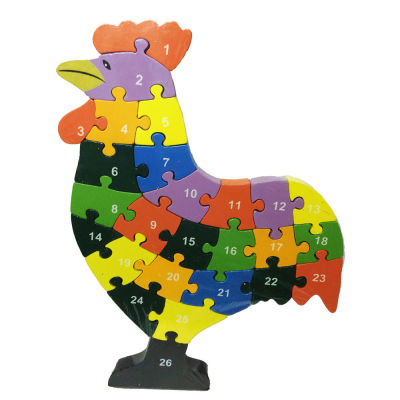 ของเล่นไม้เสริมพัฒนาการสำหรับเด็ก จิ๊กซอว์เรียงเลขและตัวอักษรภาษาอังกฤษรูปสัตว์ (ลายไก่) Wood Toy Jigsaw Chicken