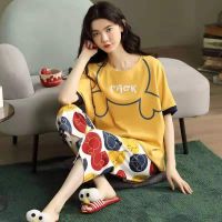 COD SDFGERGERTER Pajamas Womens Summer Short-Sleeved Cropped Pants Korean Style Casual Cute Cartoon Two Piece Set Thin Outerwear Homewear Suit