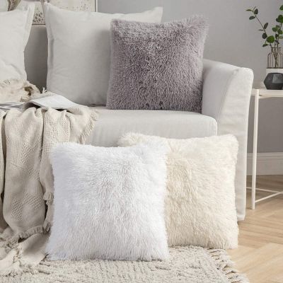 hot！【DT】✈  Soft Fluffy Cushion Cover Sofa Pillowcase Pink Gray Shaggy Fur 43x43cm