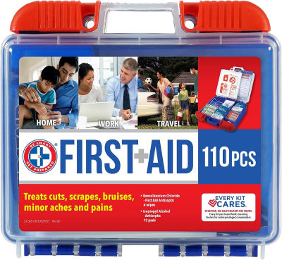 Be Smart Get Prepared 110 Piece First Aid Kit: Clean, Treat, Protect Minor Cuts, Scrapes. Home, Office, Car, School, Business, Travel, Emergency, Survival, Hunting, Outdoor, Camping &amp; Sports, FSA HSA