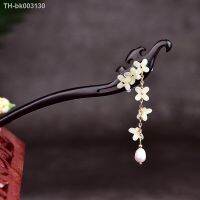 ✔✥ Long Tassel Flower Temperamental Freshwater Pearl Pendant Hair Jewelry Classical Retro Black Sandalwood Hair Stick