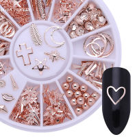 BORN PRETTY Rose Gold Nail Art ครึ่งรอบไข่มุกสีขาวขนาดผสมเล็บ Rhinestone ขนาดเล็กไม่สม่ำเสมอลูกปัดผสมสีหินทำเล็บ3D ตกแต่งเล็บ