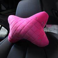 Pink Super Plush Car Neck Pillow Crystal Auto Bone-Shaped Headrest Seat Support Waist Pillows Car Interior Accessories Women Seat Cushions