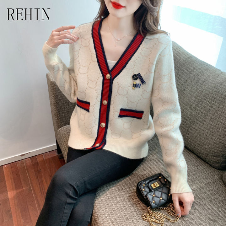 rehin-เสื้อถักผู้หญิงหรูหรา-เสื้อเสื้อถักแขนยาวแฟชั่นคุณภาพสูงเสื้อจัมเปอร์ฤดูหนาว