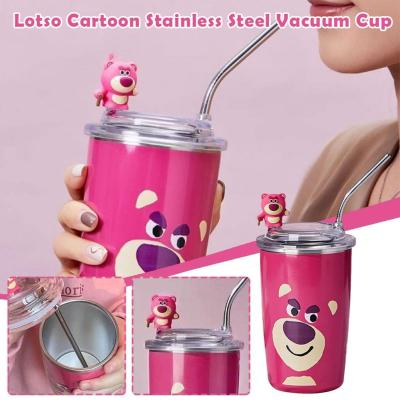 Cute Strawberry Bear Insulation Cup Straw Cup Female Cartoon Coffee Stainless Cup Lotso Steel Cup Vacuum C5O1